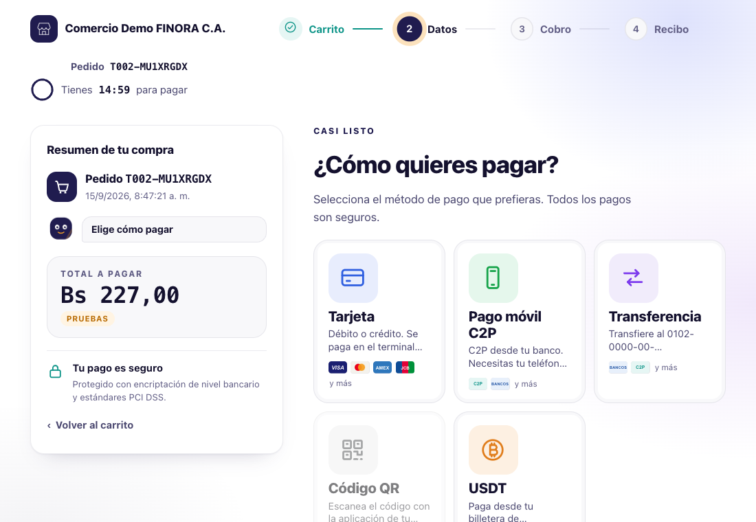 Checkout modo inmersivo: selección de medios